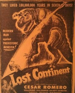 Lost Continent Dinosaur Monster Horror Movie Poster 1951 Cesar Romero Orange