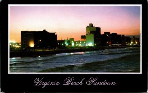 Virginia Beach Sundown Sunset Framed Postcard VTG UNP Mirro Vintage Unused 