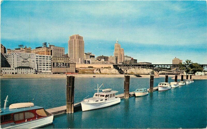 Crocker 1950s St Paul Skyline Minnesota Mississippi River Postcard 20-8451