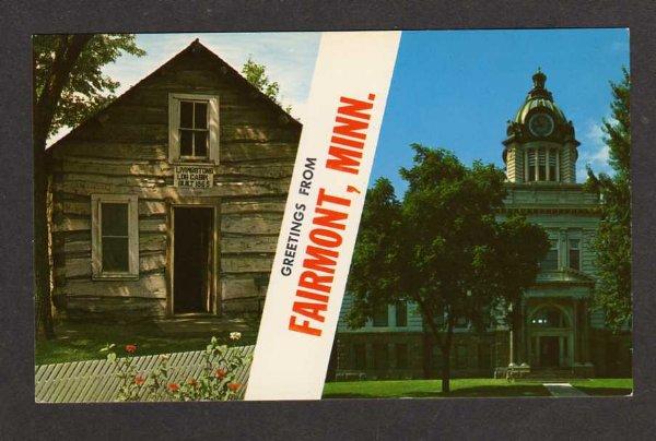 MN Greetings FAIRMONT MINNESOTA Postcard PC Log Cabin