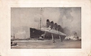 CUNARD RMS LUSITANIA & MAURETANIA SHIPS STATUE OF LIBERTY NY UK POSTCARD  1911