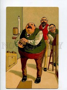 414839 Sport BOWLING Fat Man Vintage COMIC postcard