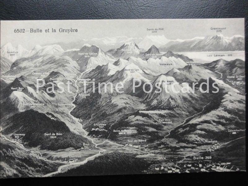 Old PC - Bulle et la Gruyere - Switzerland Mountain Map Postcard