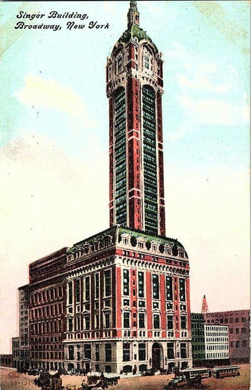 Singer Building Broadway New York City NY Vintage Postcard Standard View Card