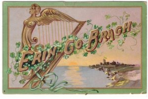 Erin Go Bragh, Harp, 1909 Tuck St Patricks Day Postcard, Emerald Isle Series 157