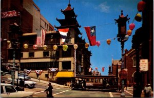 Vtg San Francisco Chinatown Grant Avenue Street Car 1960s View Chrome Postcard