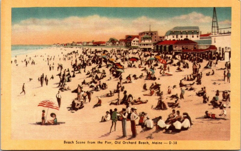 Beach Scene Pier Old Orchard Maine ME VTG Postcard UNP Unused Dexter Vintage 