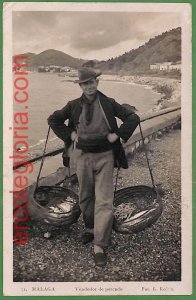 ah2268 - SPAIN - VINTAGE POSTCARD - 1937 - MALAGA Fish Seller - ETHNIC-