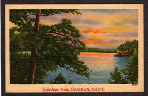 ME Greetings from JACKMAN MAINE PC Linen Postcard