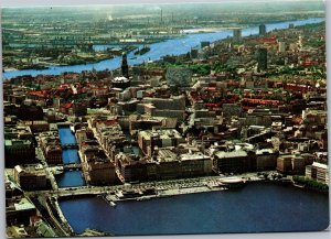 Postcard  Germany Hamburg aerial showing Jungfernstieg and Elbe river