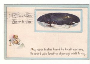All Christmas Cheer To You, Girl, Plum Pudding, Winter Scene, 1921 Postcard