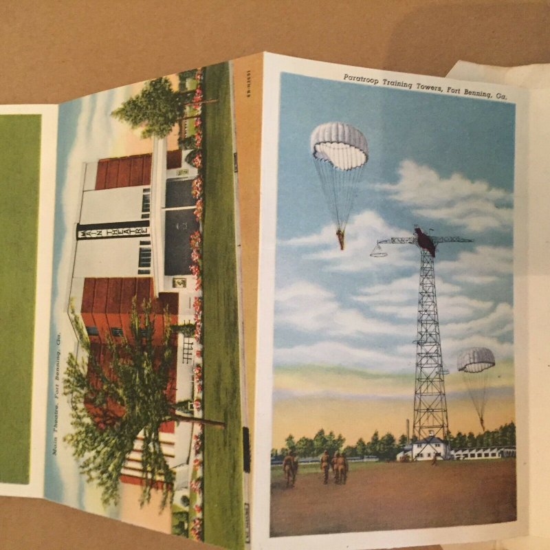 USED  POSTCARD SOUVENIR FOLDER COLUMBUS AND FORT BENNING GEORGIA