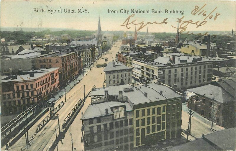 Postcard C-1910 hand colored New York Utica Birdseye City National bank 23-12878