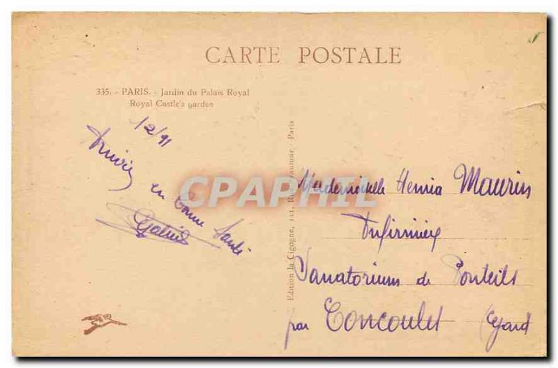 Old Postcard Paris Jardin du Palais Royal