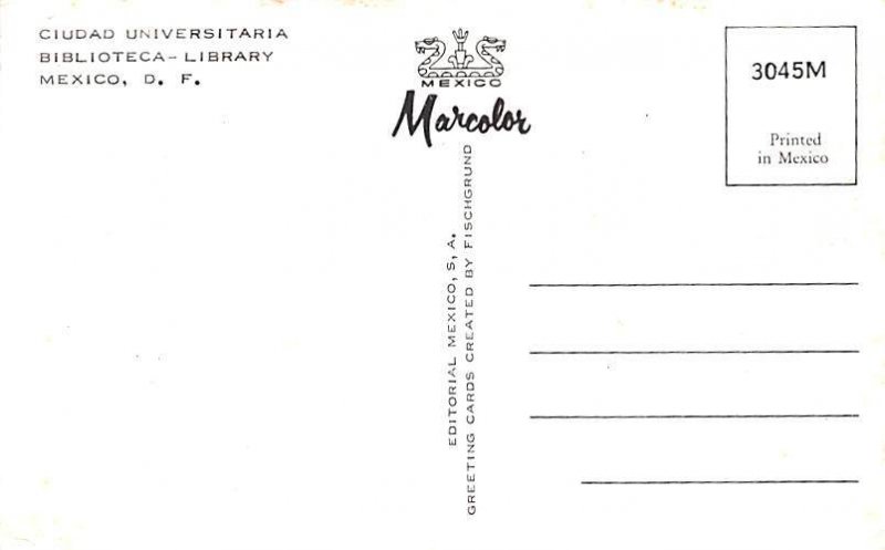 Ciudad Universitaria, Biblioteca Library Mexico Tarjeta Postal Unused 