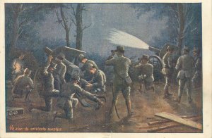 An artillery attack at night Romania regimental military vintage postcard 