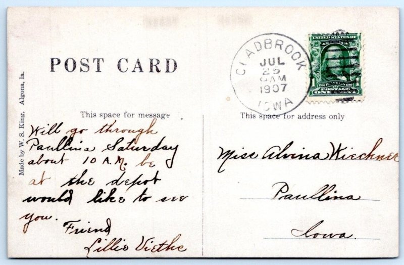 1907 RPPC GLADBROOK IOWA PUBLIC SCHOOL BUILDING*WS KING ALGONA IA PHOTO POSTCARD