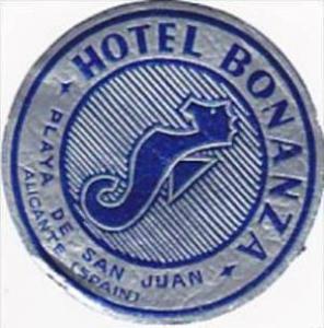 SPAIN PLAYA DE SAN JUAN HOTEL BONANZA VINTAGE LUGGAGE LABEL