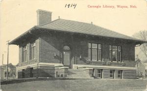 c1914 Printed Postcard; Carnegie Library, Wayne NE Wayne County posted