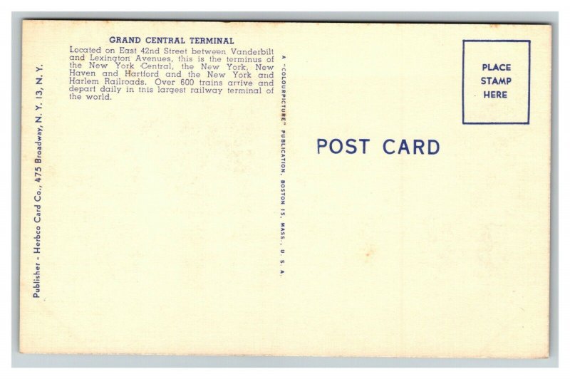 Vintage 1940's Postcard Grand Central Terminal Train Station New York City NY 