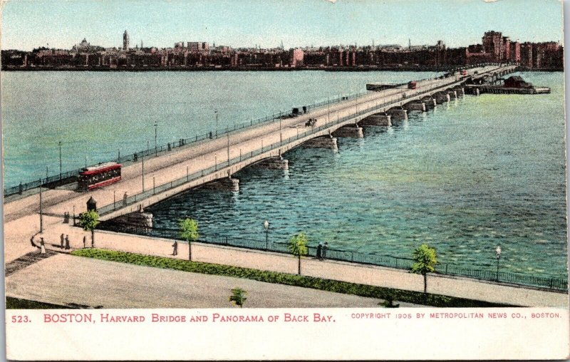 Vtg Boston Massachusetts MA Harvard Bridge & Panorama of Back Bay 1905 Postcard