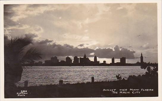 Florida Miami Sunset Over The Magic City Real Photo