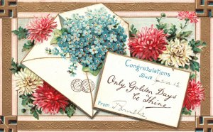 Vintage Postcard Congratulations Greetings Note Letter Flowers Colorful Petals