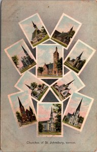 Postcard Multiple Views Churches of St. Johnsbury, Vermont