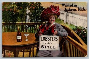 Wanted in Jackson, Michigan Lobsters in any Style  Postcard  1916