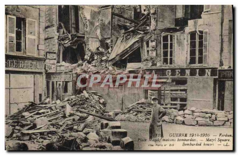 Postcard Old War 1914 1916 Verdun Place Mazel houses bombed
