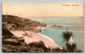 1966 Hand Colored  Bermuda  Pink Bay  Postcard