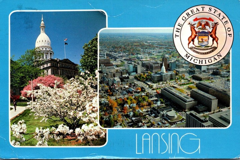 Michigan Lansing Aerial View & State Capitol Building 1996