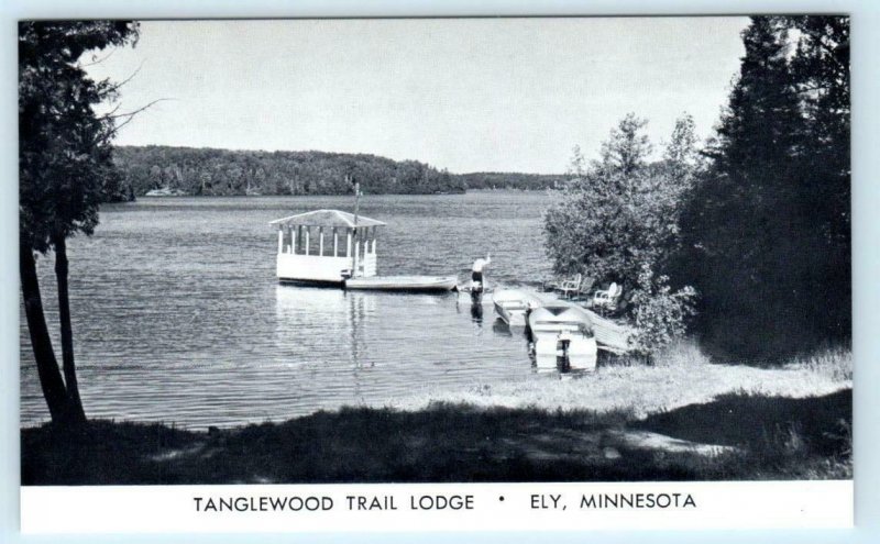 2 Postcards ELY, Minnesota MN ~ Roadside TANGLEWOOD TRAIL LODGE Cabin & Pier 