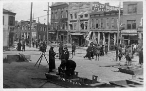 Dayton OH Wayne Avenue Camera Crew Solders and Store Fronts Real Photo Postcard