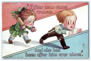 1911 Woman Chasing Man Roller Dough Madison South Dakota SD Antique Postcard
