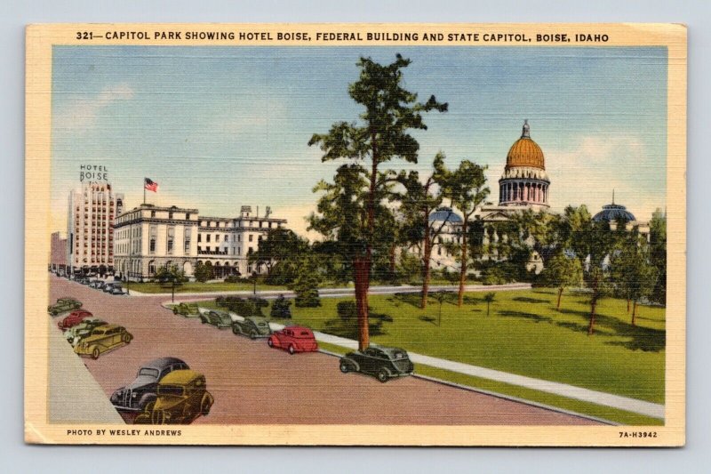 State Capitol Building Park Boise ID Idaho  Linen Postcard M9
