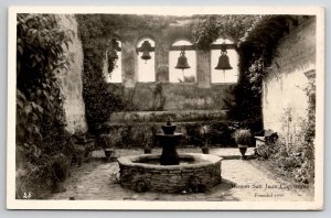 Mission San Juan Capistrano Fountain Bells RPPC Real Photo Postcard X21