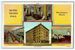 c1940 Hotel Tilden Hall Multiview Coffee Shop Bedroom Bloomington ILL Postcard 