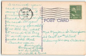 WICHITA, KANSAS Large Letter Linen Postcard Curteich 1940 - Bank, High School