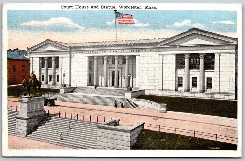 Vtg Worcester Massachusetts MA Court House & Statue 1920s View Postcard
