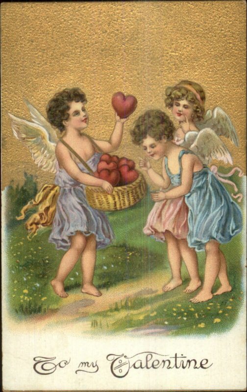 Valentine - Cherub Children Cupids Gather Hearts Nice Gold Background PC