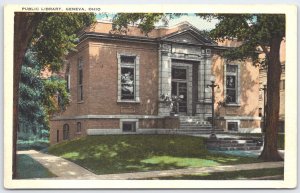 Vintage Public Library Geneva Ohio Linen Postcard by Stiles Paper