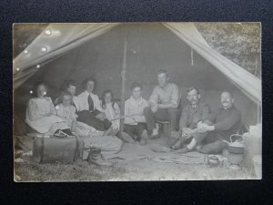 Portrait FAMILY CAMPING TRIP showing Kettle Brewing 1930s RP Postcard