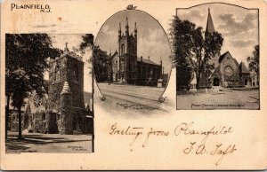 Vtg Planfield NJ Grace First Baptist & First Presbyterian Churches 1906 Postcard