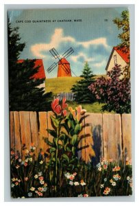 Vintage 1940's Postcard Flowers by Cape Cod Windmill Chatham Massachusetts