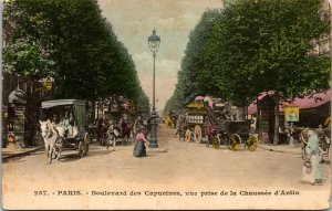 Vtg Paris France Boulevard des Capuecines vue de la Chaussee d'Antlin Postcard