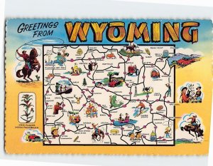 Postcard Wyoming Map & Attractions Greetings from Wyoming USA