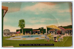 Palm Highland Inn Swimming Pool View Palm Springs California CA Vintage Postcard 