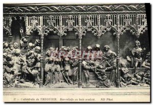 Old Postcard Treguier Wooden Sculpt Low Reliefs