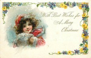 UDB Tuck Merry Christmas Postcard; Dark Haired Girl w/ Muff by Frances Brundage